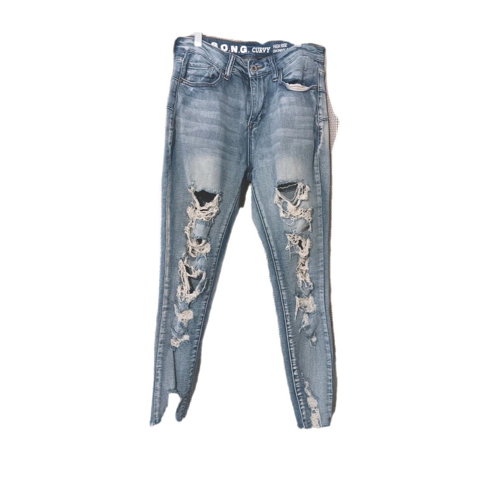 S.O.N.G. Jeans Womens 9/ 29 Classic Mom Straight Leg Zipper Button Destroyed